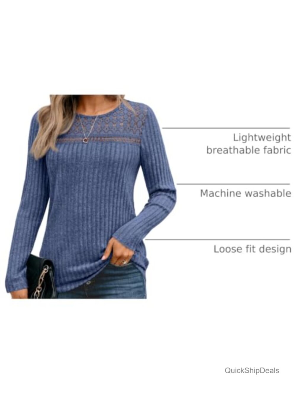 Lace Long Sleeve Tunic Top Lightweight Knit Sweater Business Casual - Picture 3 of 6